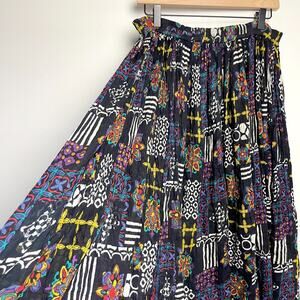 Vintage 90s Y2K Patchwork Maxi Skirt M/L Cotton Boho Hippie Festival Geometric